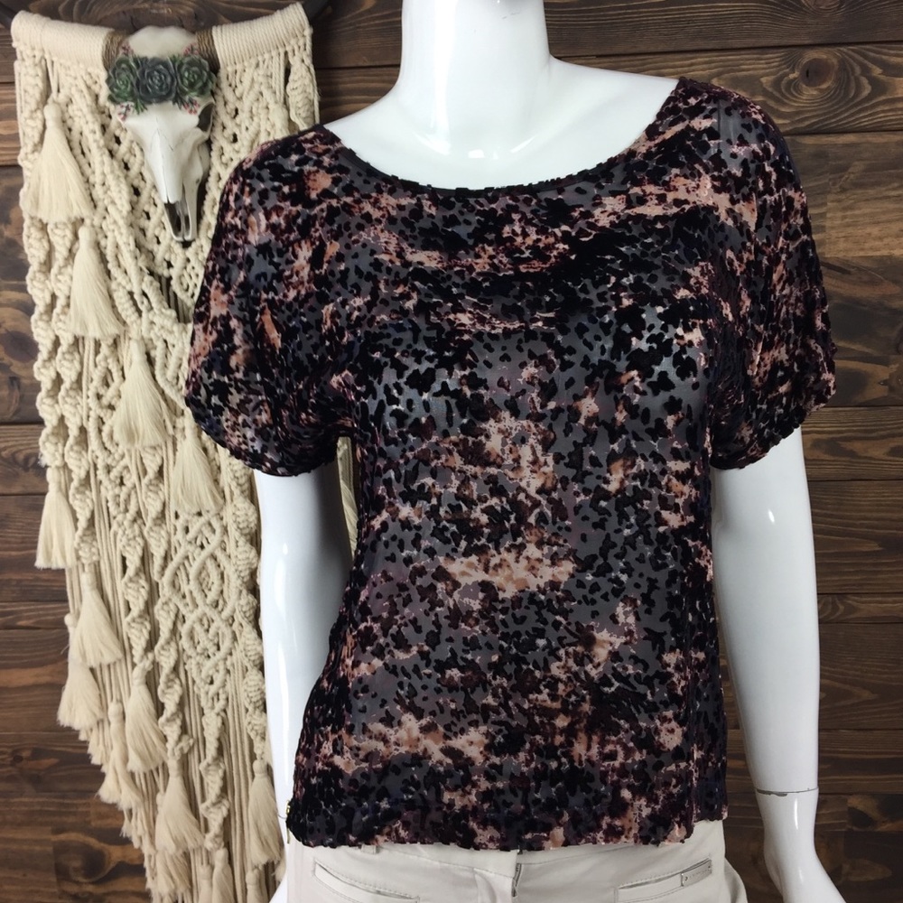 Club Monaco |‎ Sheer Velvet Cheetah Zip Blouse